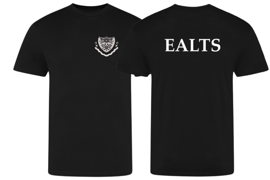 Cool polyester t shirt, printed logo left breast and EALTS printed to back.