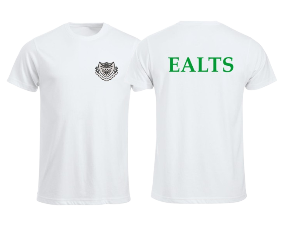 Cool polyester t shirt, printed logo left breast and EALTS printed to back.