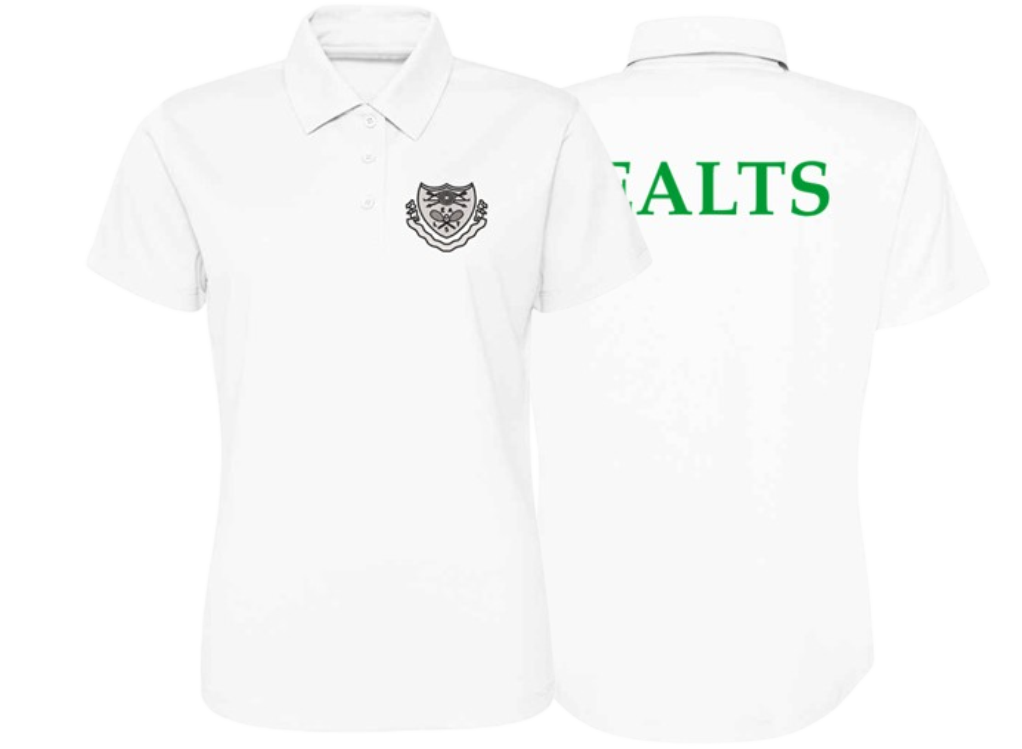 Ladies fit polyester poloshirt with club logo front and text to back
